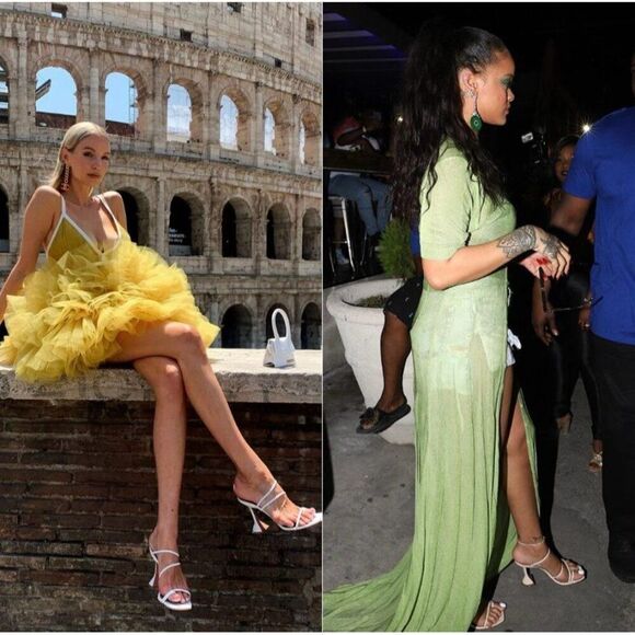 NEW AMINA MUADDI Naima Mint Green Crystal Embellished Fluted Sandals Siz… - Picture 6 of 15